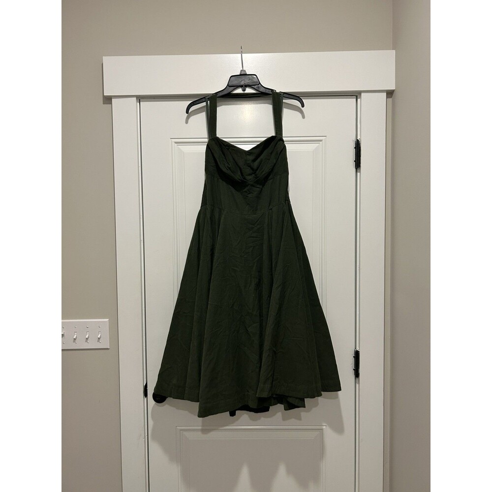 Girls from Savoy Dress 12 Green Corduroy Fit Flare Halter Sweetheart Full Skirt